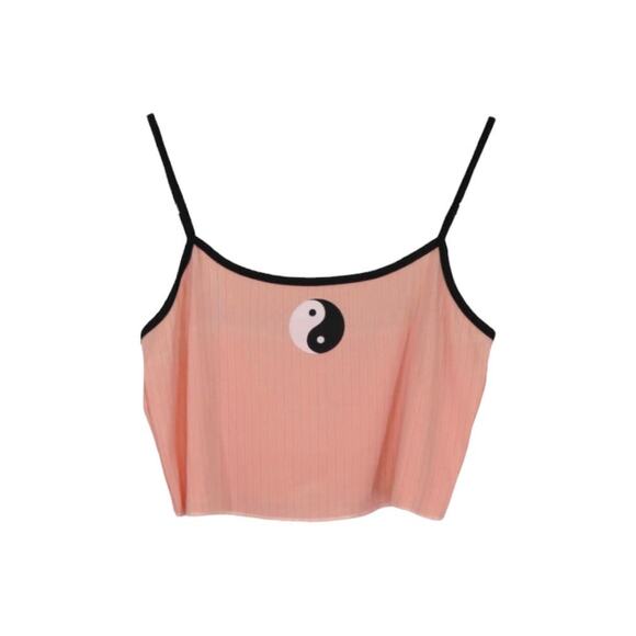 Cider Cute Y2k Pastel Pink Ying Yang Ribbed Knit Cropped Tank Cami Medium - Picture 2 of 4